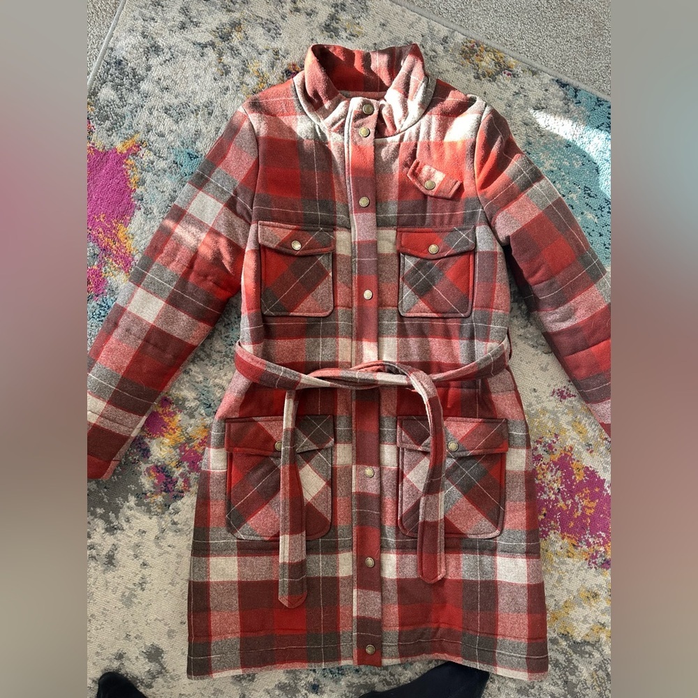 Pendleton Portland Collection 100 Wool Coat Red Brown Cream Plaid Made in USA S - Picture 3 of 7